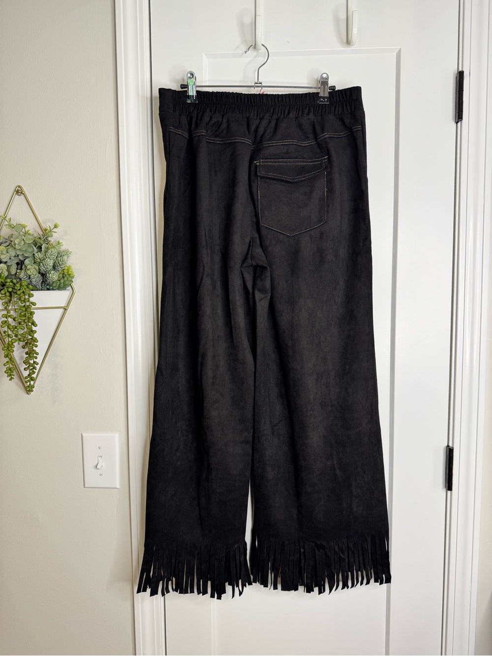 Umgee Faux Suede Wide Leg Pants w/Fringe Hem - Picture 6 of 6
